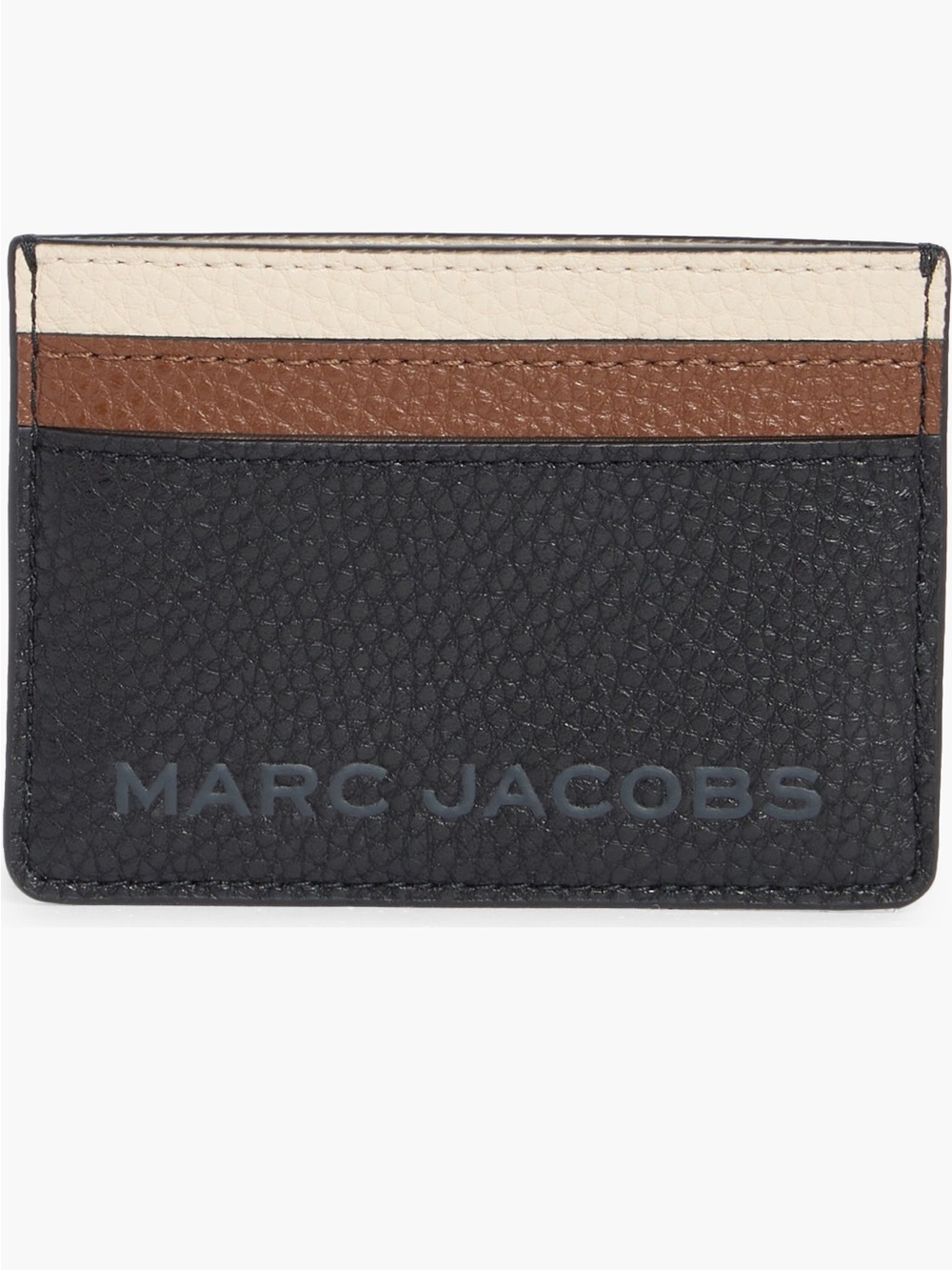 Marc Jacobs Tricolor Pebbled Leather Card Holder — Black, Brown & Cream